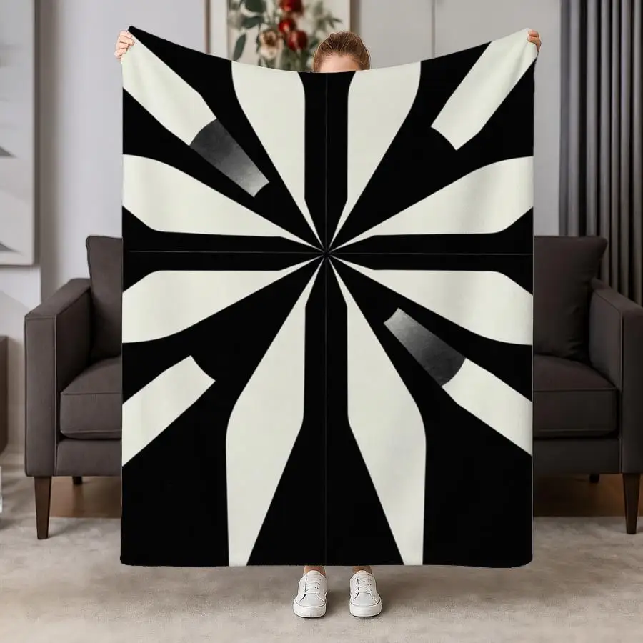 Modern Abstract Starburst Flannel Throw Blanket - Soft, Warm Monochromatic Geometric Design for Couch, Bed & Office Minimalist Black and White Decor Gift Weighted Blanket 280GS