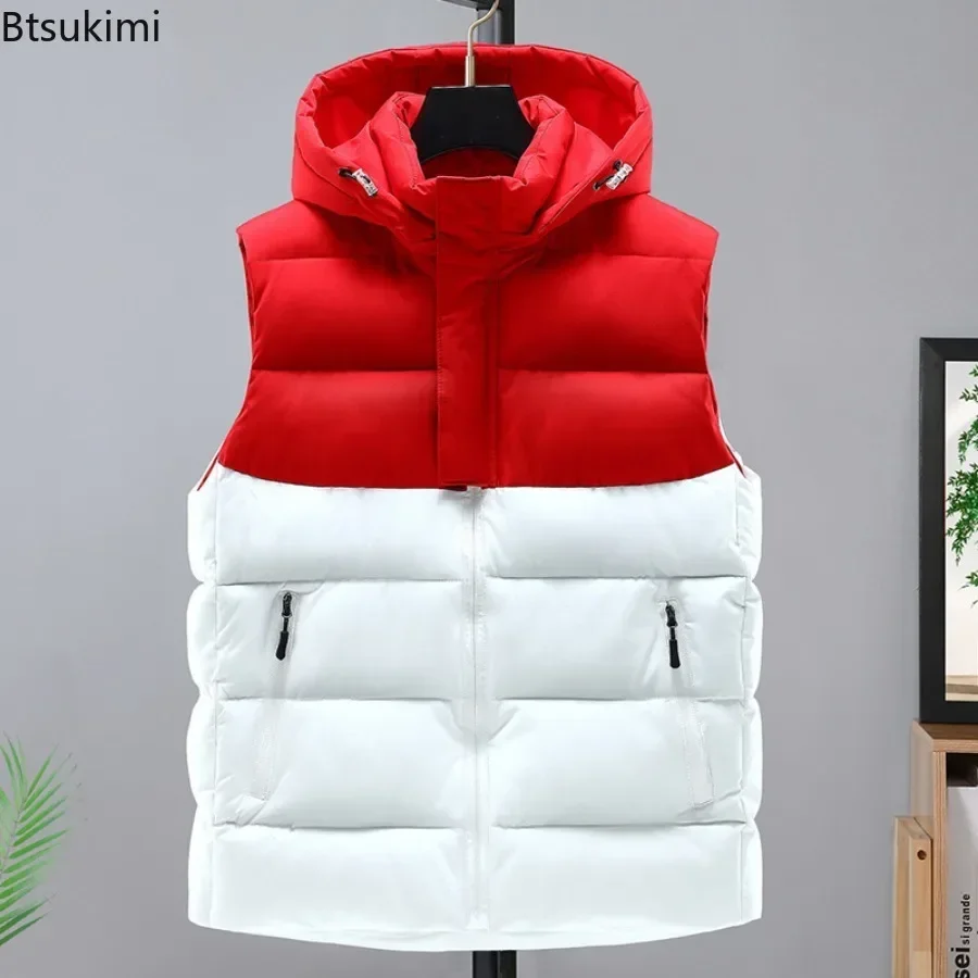 

Мужские зимние утепленные пуховые хлопковые жилеты, парка без рукавов, куртка, повседневный ветрозащитный теплый жилет, мужская верхняя одежда с капюшоном на молнии