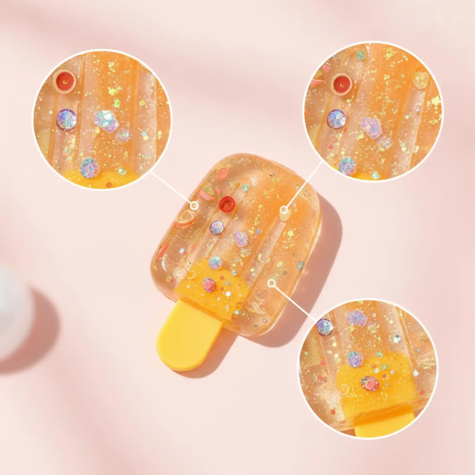 Squeeze Pop Ice Lolly Fidget Toy Glitter Sensory Stress Relief for Desk Work Travel Calming Hand Exercise TPR Rubber