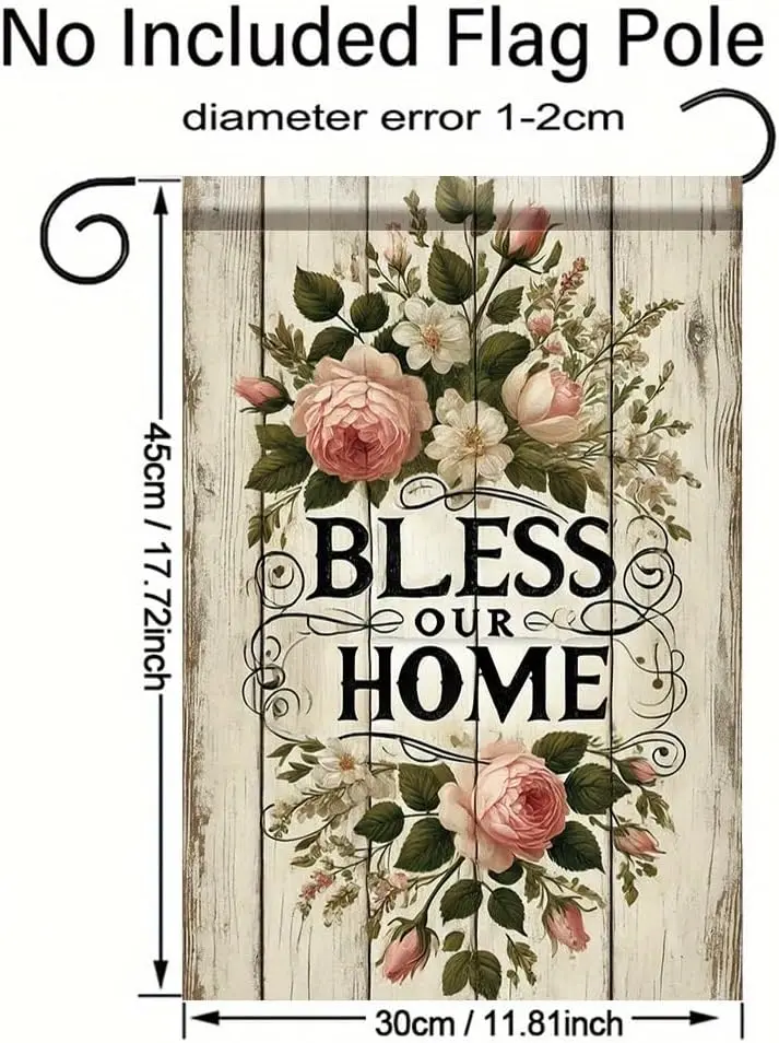 Bless Our Home Garden Flag 12x18 Inch Double Sided Outdoor Yard Banner Rustic Floral Rose Design for Farmhouse Porch Patio L EEZ