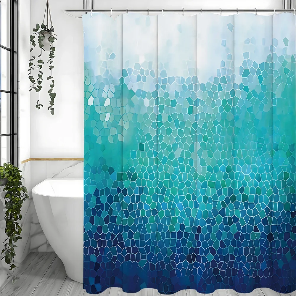 Gradient Blue Modern Geometric Shower Curtain, Bathroom Decorative Shower Curtain, Waterproof Shower Curtain with Hooks