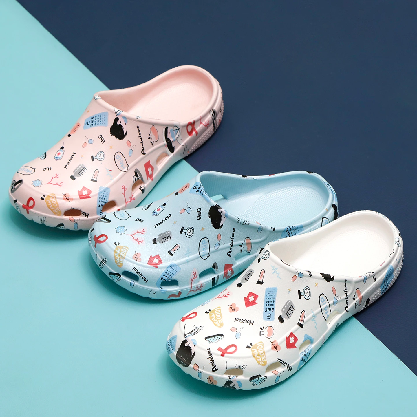 Printed Medical Clogs Doctor Nurse Working Shoes for Women Men Tooth Pet Hospital Scrub Breathable Slip on Slippers X03