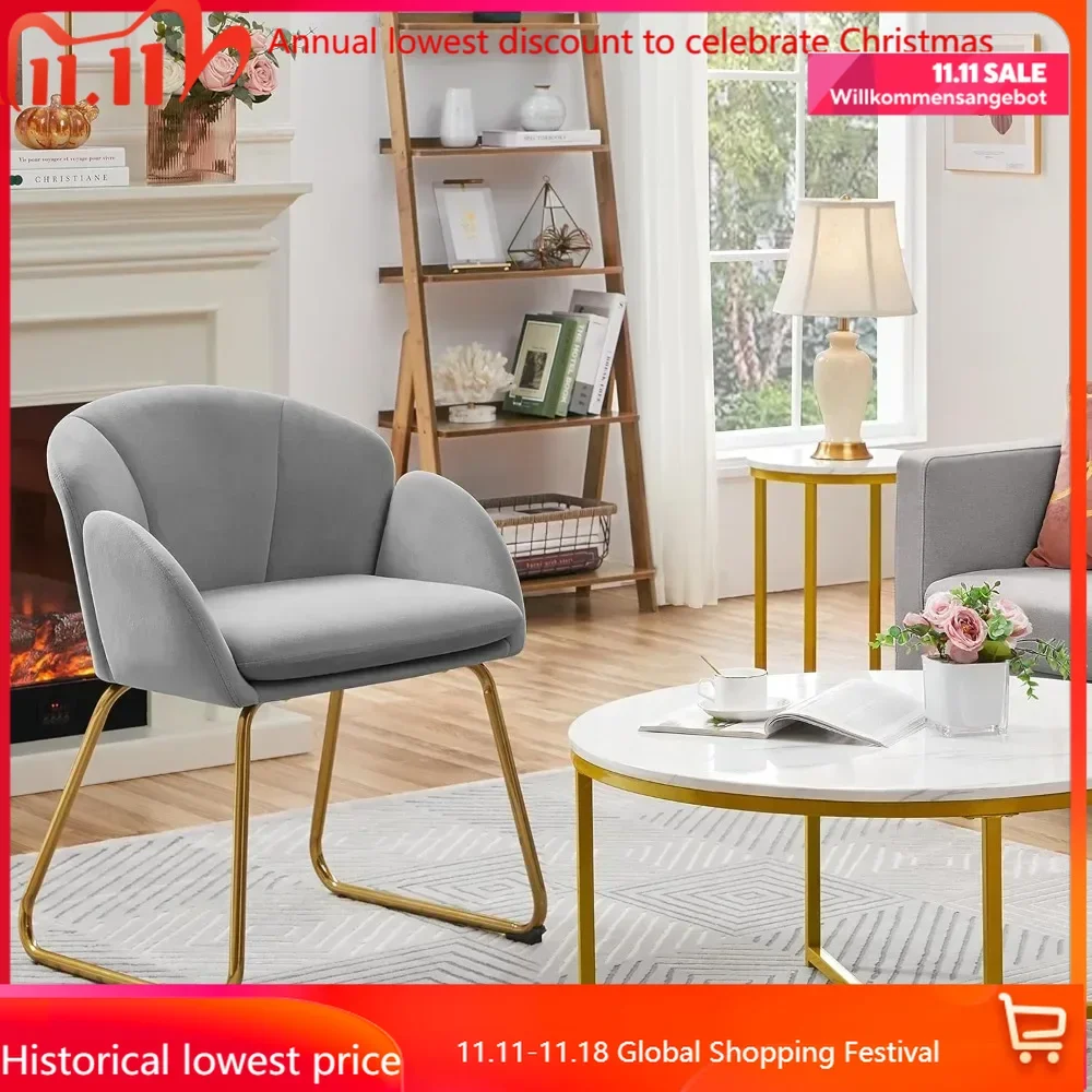 

Flower Shape Velvet Armchair, Modern Side Chair Vanity Chair with Golden Metal Legs for Living Room/Dressing Room/Bedroom/Home