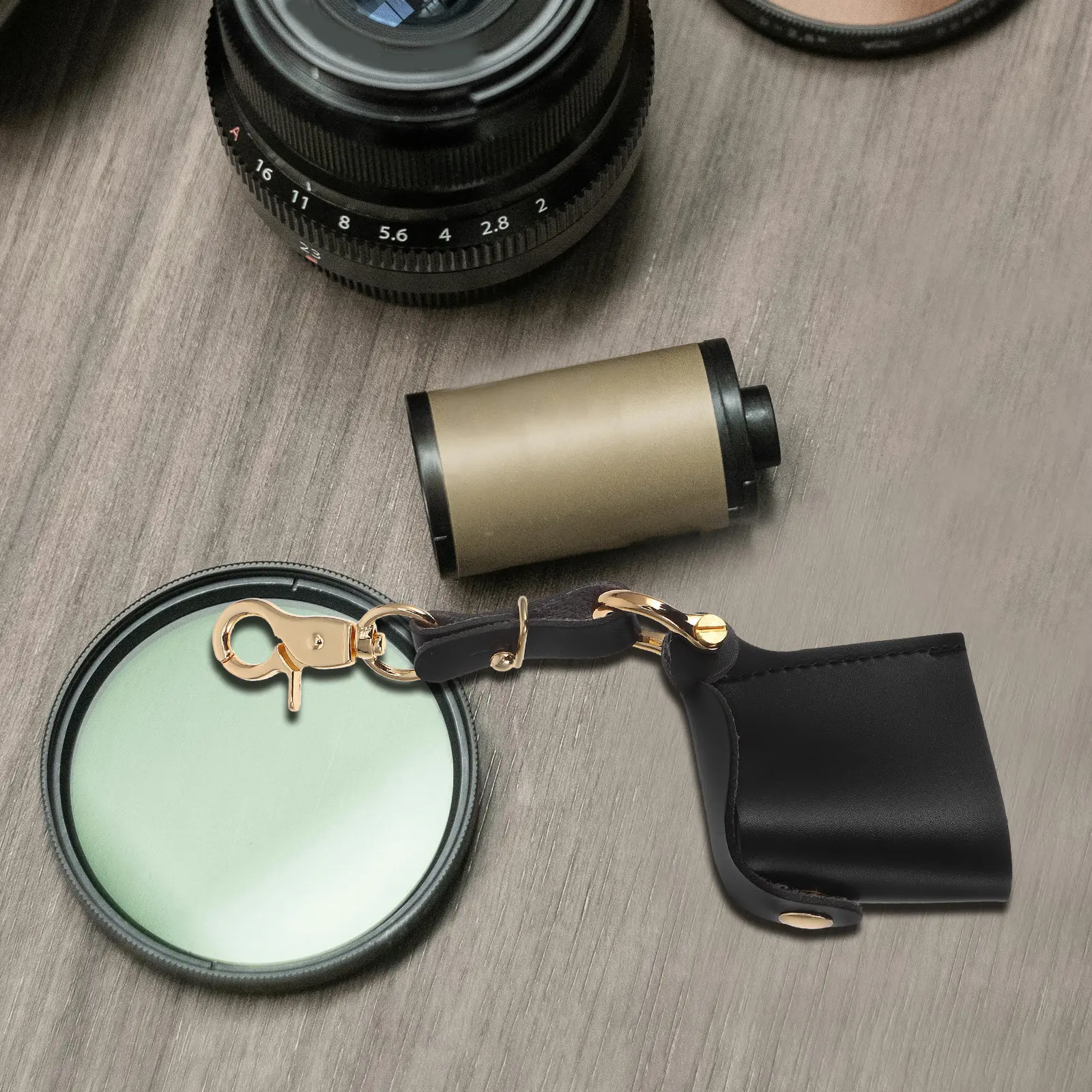 Black PU Portable Film Holder Bag Compact Camera Film Storage Pouch Outdoor Photography Keychain Coin Organizer