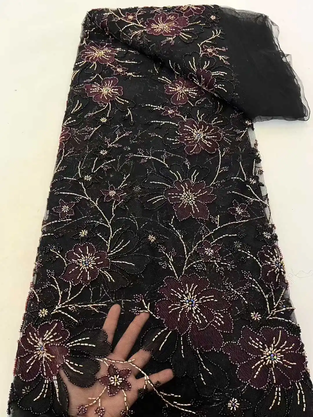 

Popular Africa Exquisite High Quality Handmade Laser Embroidery Beads net lace With Sequins For Party Evening Women Dresses