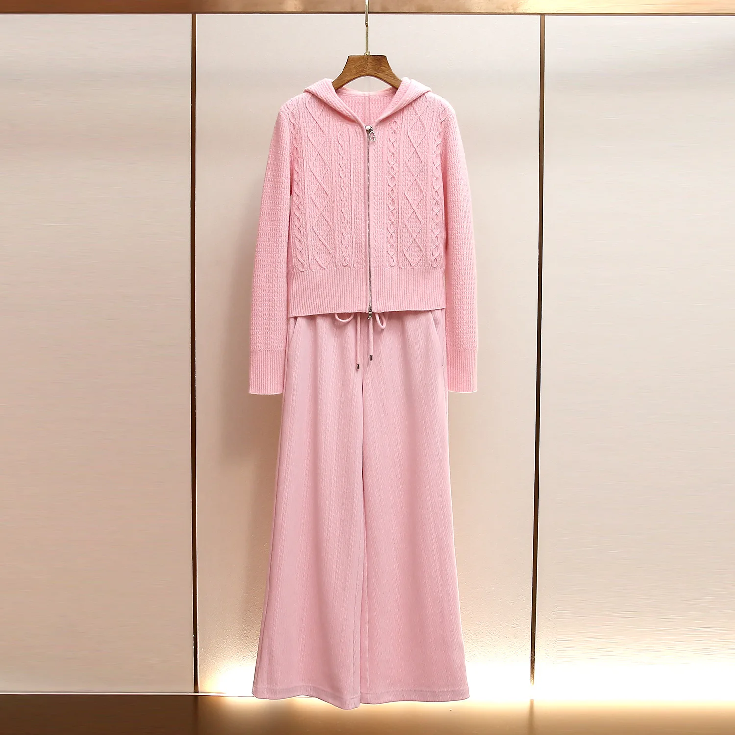 

Sweet Style Knitted Open Cardigan Wide Leg Casual Pants Set High End Women's Autumn Winter Fashion Commute Quality Chinese Made