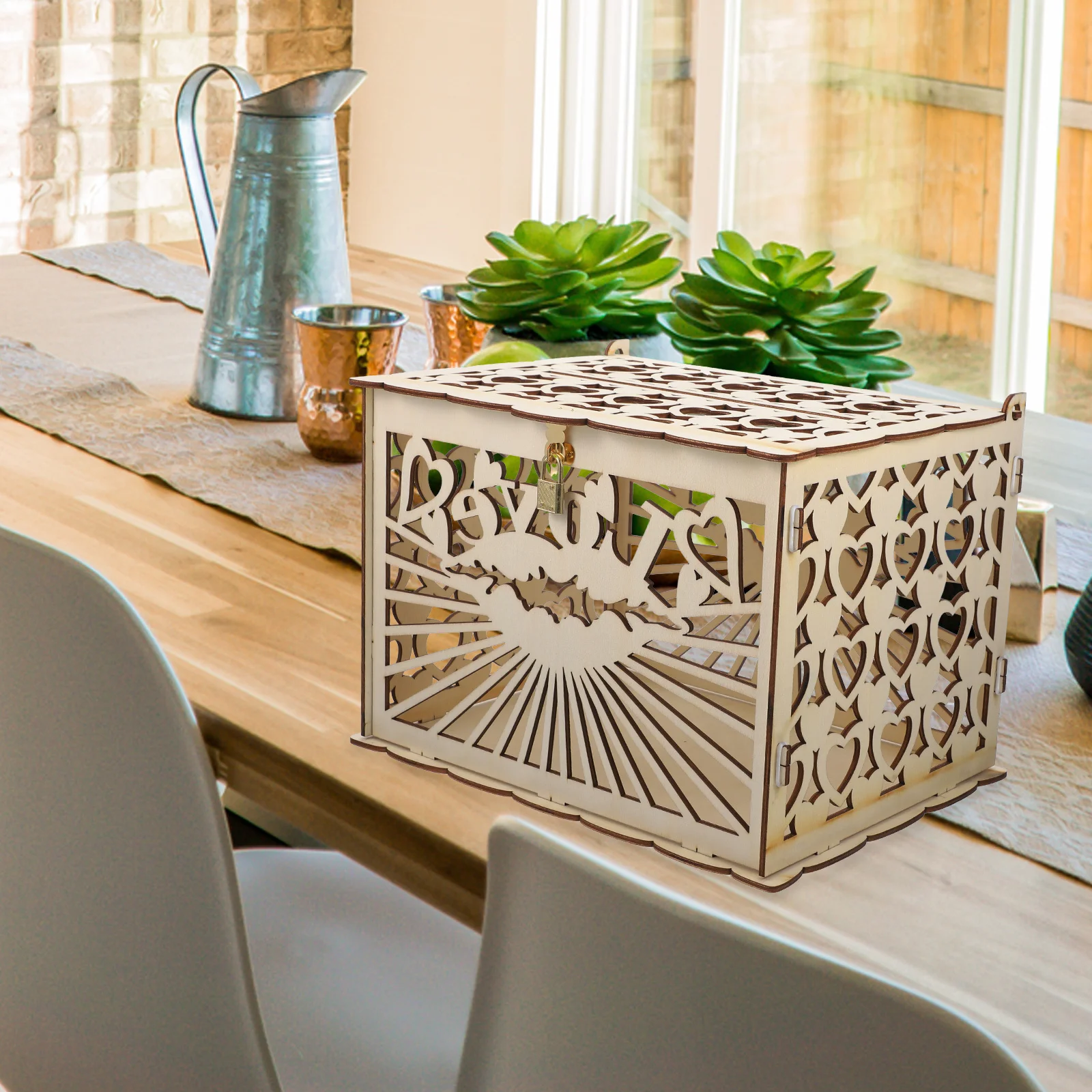 

Exquisite Hollow Wooden Wedding Card Box Wedding Keepsake Box for Card Collecting Reception Decoration