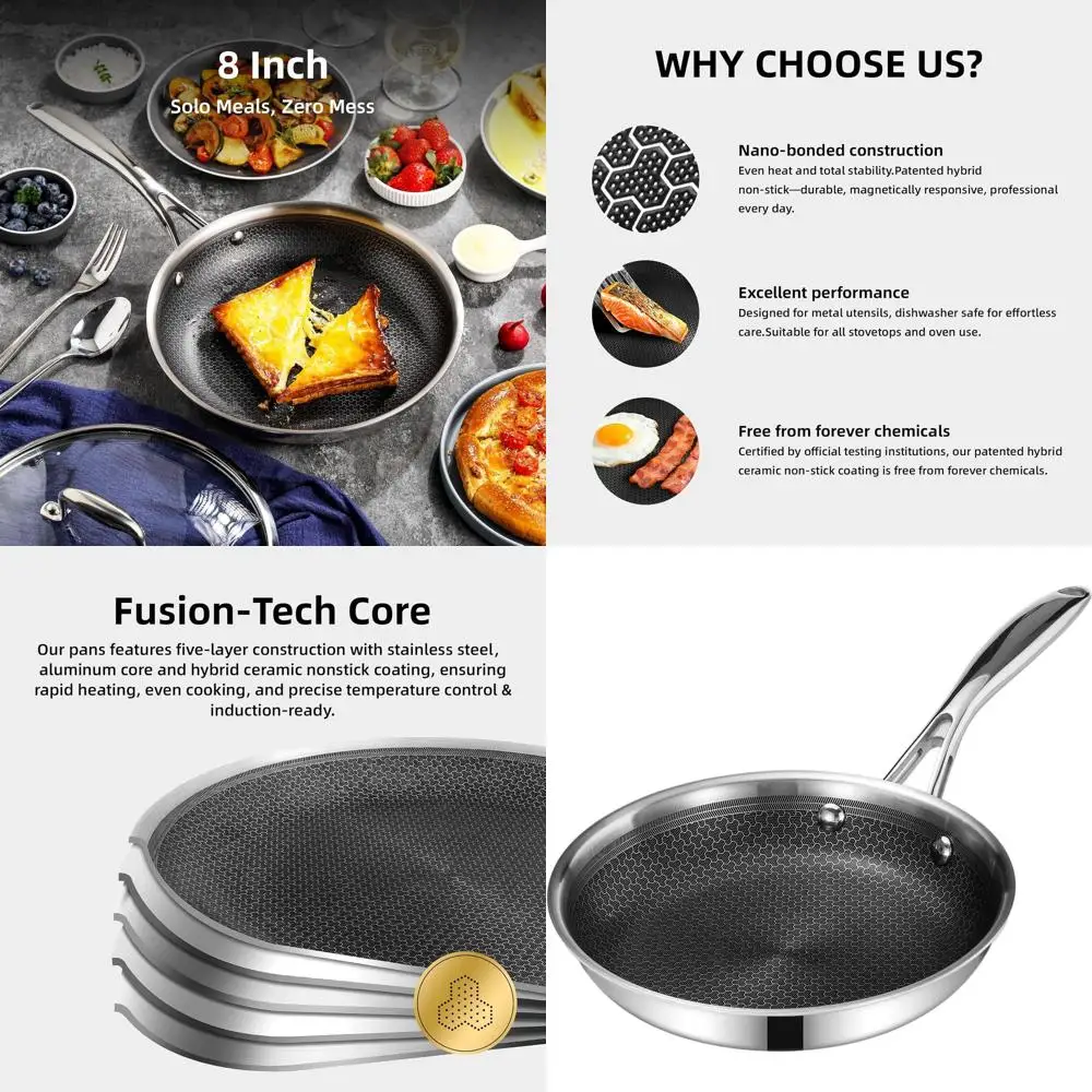 

8-Inch Nonstick Skillet with Cool Handles, Dishwasher & Oven Safe, Compatible with All Cooktops