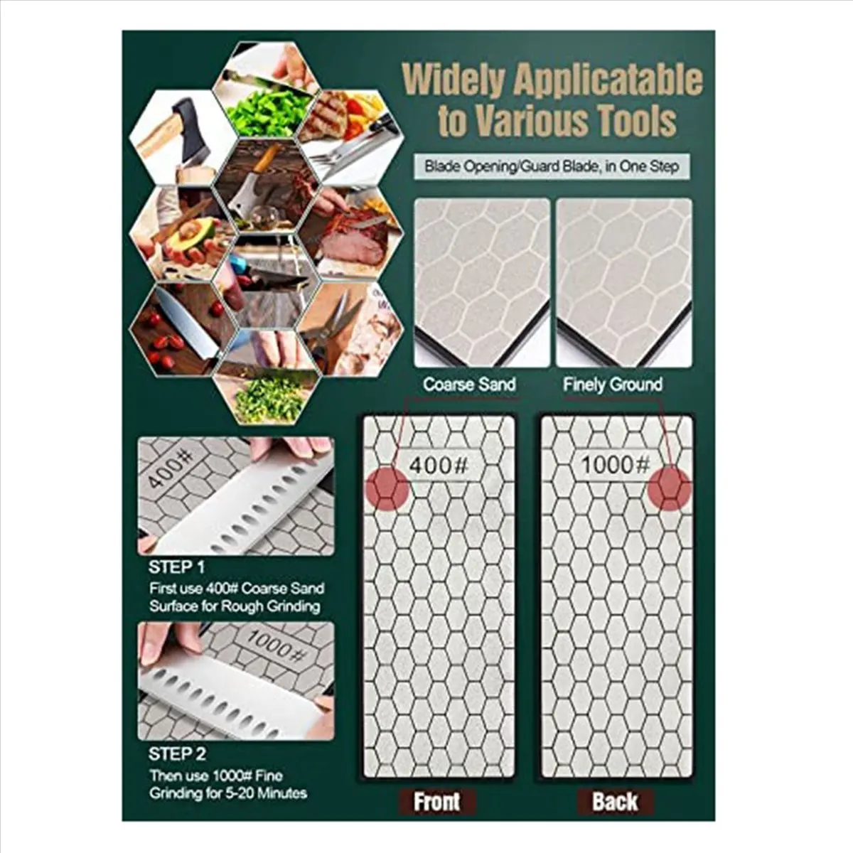 

Надежный - 2 двухсторонних точильных камня, точильный камень, сотовая поверхность с нескользящим основанием (зернистость 400/1000)