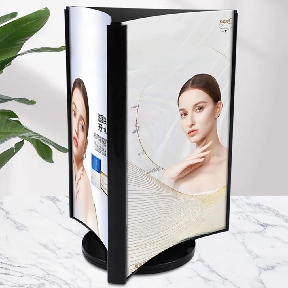 

Трехсторонняя акриловая вращающаяся карта стола, прозрачная гладкая вращающаяся подставка для меню, защитная дуговая поверхность