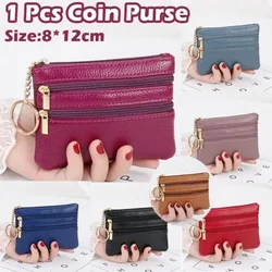 1 Pc Women Men Leather Coin Purse Card Wallet Clutch Double Zipper Mini Change Bag