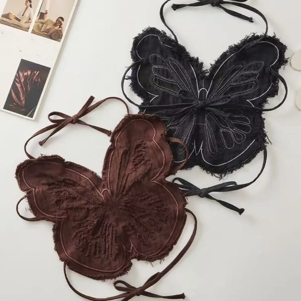 Camisola de mariposa sin mangas de estilo coreano para chica picante, Top con cordones y cuello Halter, chaleco con tirantes con personalidad para mujer