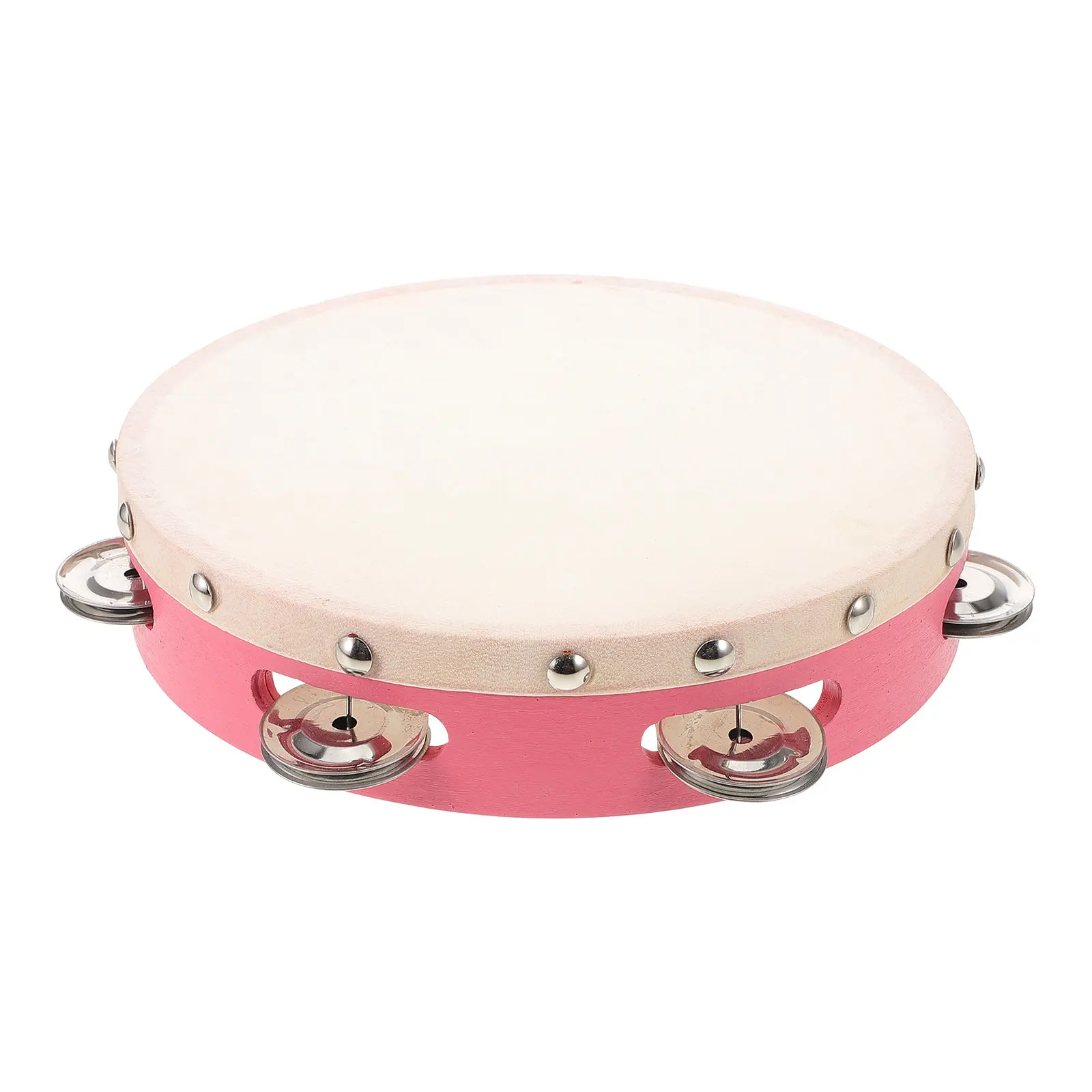 Pink Tambourine Ergonomic Smooth Edge Hand Held Drum for Music Learning Rhythm Development Dance Exam Performance