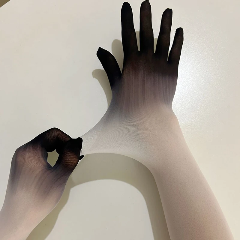Damen-Strumpfhandschuhe aus Tüll mit Farbverlauf, extra lang, eng anliegend, hohe Elastizität, atmungsaktiv, für Cosplay, KPOP, Bühnenauftritte, sexy – Detail 7