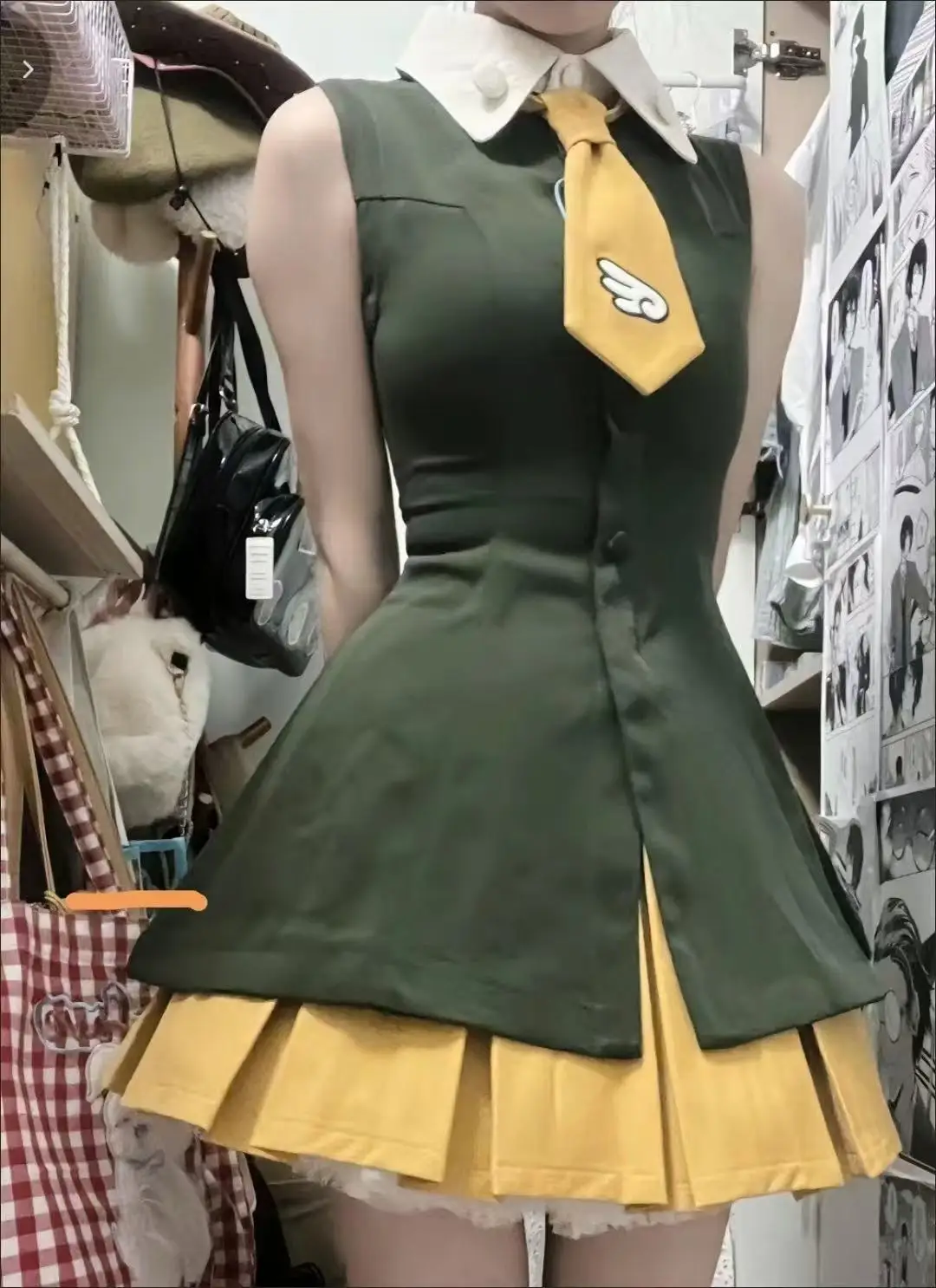 Disfraz de Cosplay de Cardcaptor Sakura para Viaje a Hong Kong, Atuendo Casual Amarillo y Verde, Uniforme de Anime de Sakura Kinomoto, Vestido para Fiesta de Halloween
