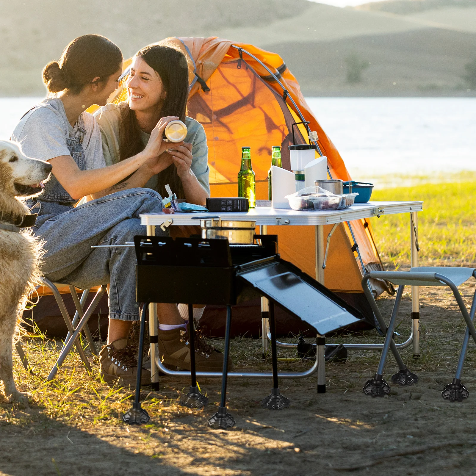 

VICASKY 4pcs 15mm Furniture Floor Protectors Chair Foot Covers Table Leg Pads Camping Anti Scratch Moon Design