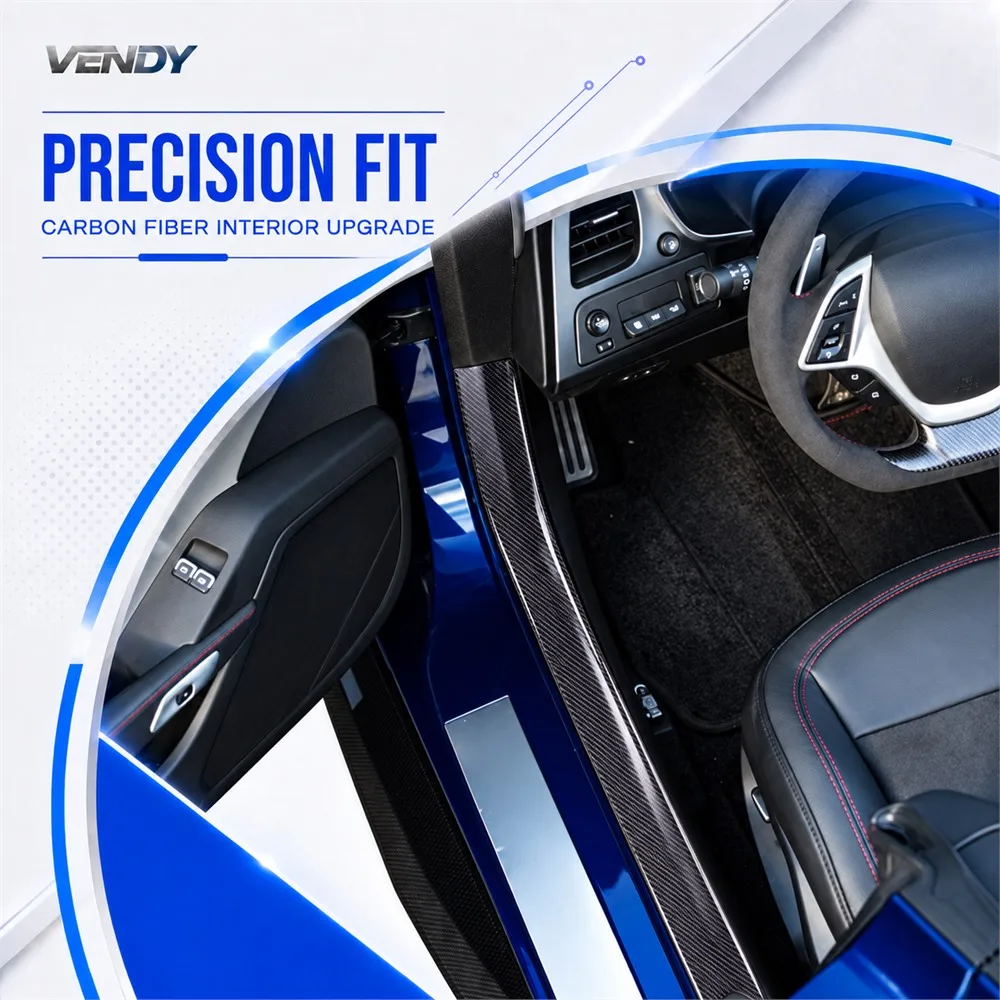 Real Carbon Fiber For Chevrolet Corvette C7 2014-2019 Interior Door Sill Decorative Strip Cover Trim Modified Parts Accessories