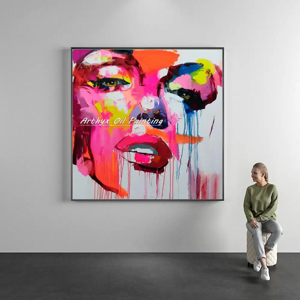 Arthyx Hand Painted Palette Knife Face Oil Painting On Canvas,Modern Home Decor Abstract Acrylic Figure Wall Art For Living Room