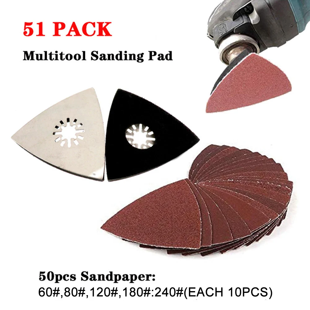 51 stücke Dreieck Schleifpapier Hause Power Tool ABS Dreieckige Langlebige Sand Disc Kit Multifunktionale Oszillierende Multitools Holzbearbeitung