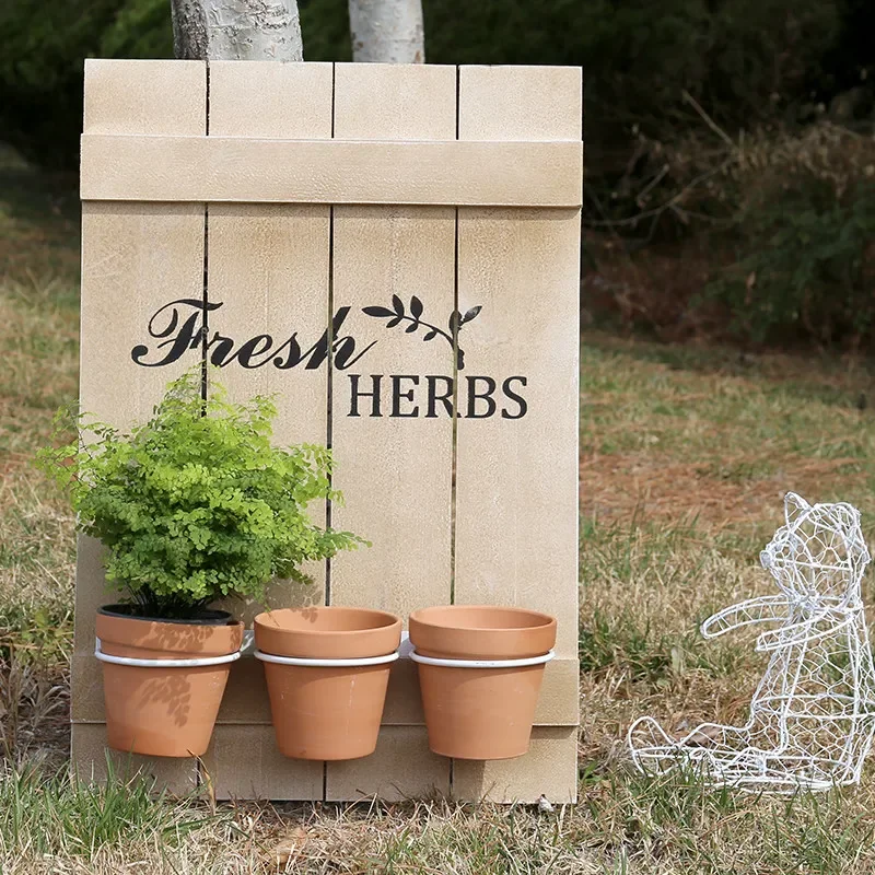 flower stand flower pot stand, pastoral solid wood board wall hanging pot stand bar store wall decoration flower pot