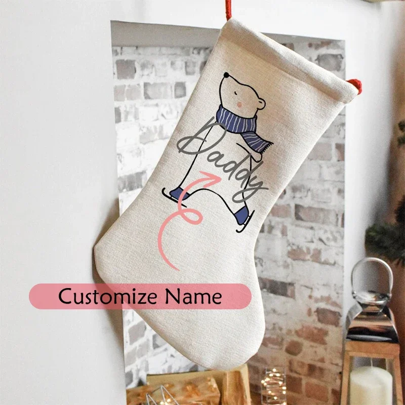 personalised Santa Claus sack Polar Bear Christmas stocking Merry Xmas eve family Children kid boy girl gift Present Toy Bag