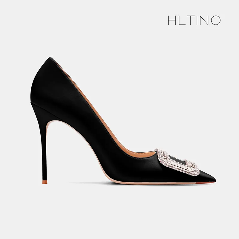 Décolleté Sexy in seta di qualità HLTINO con fibbia in strass moda tacchi alti Champagne per scarpe singole autunnali da donna eleganti