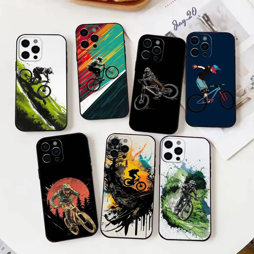 

Mountain Bike Bicycle Phone Case For iPhone 17,16,15,14,13,12,11 X XR Plus,Soft Silicone Black Cover