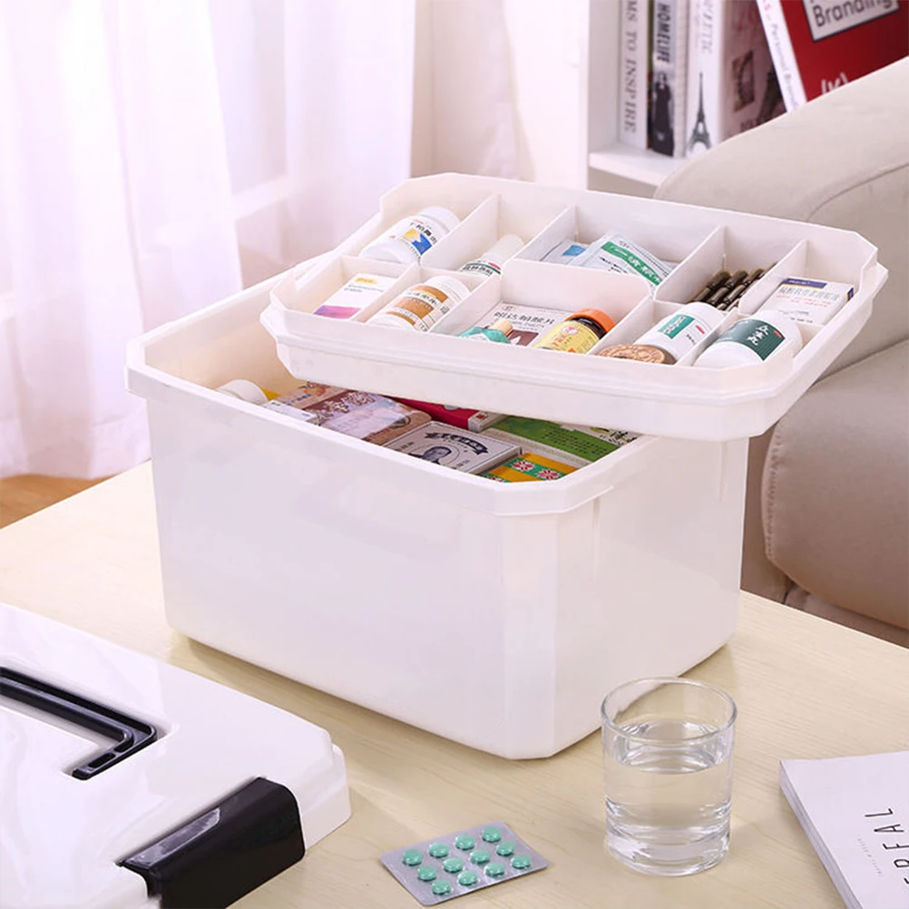 

Portable Medicine Box Sturdy Plastic Case for Pills Bottles Dustproof Damage Resistant Home Office Travel First Aid Storage