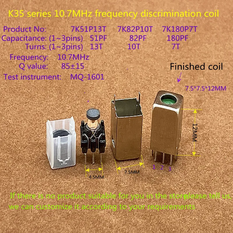 Five 10.7MHz FM IF transformers with adjustable coils for radio frequency modulation and frequency discrimination