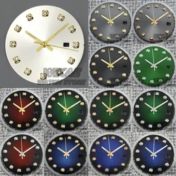29mm Watch Dial with Diamond Index Gradient Blur Green Red Dial Gold Rose Gold Stone CalendarWatch Faces for NH35 NH36 Movement