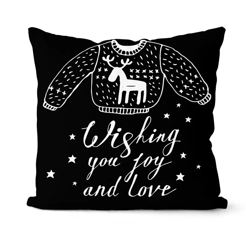 2024 Merry Christmas Cushion Cover Hot Gold Black and White Print Pillowcase Cartoon Pillow New Year Room Decoration