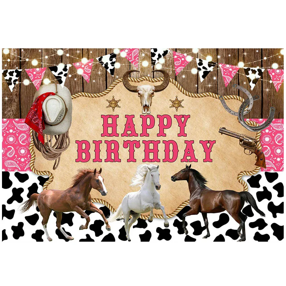 Mocsicka Cowgirl Compleanno Sfondo Rustico Cowboy Rodeo Rosa Bandana Ragazza Festa di Compleanno Decor Sfondo Studio Fotografico Photocall