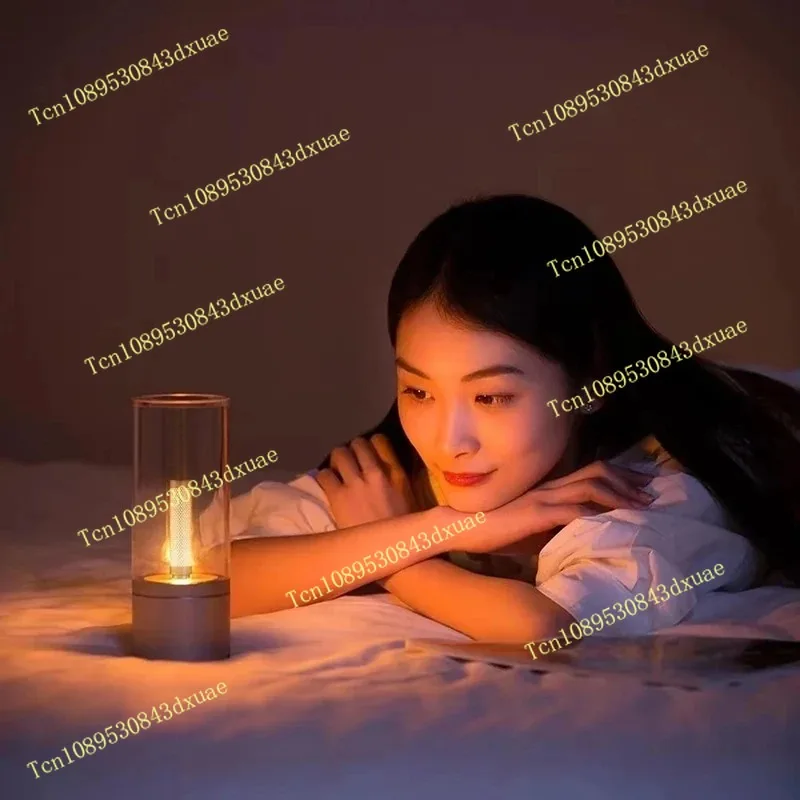 Rechargable Candela Lamp Led Night Light Atmosphere Light Stepless Dimming Nightstand Lamp for Bedroom