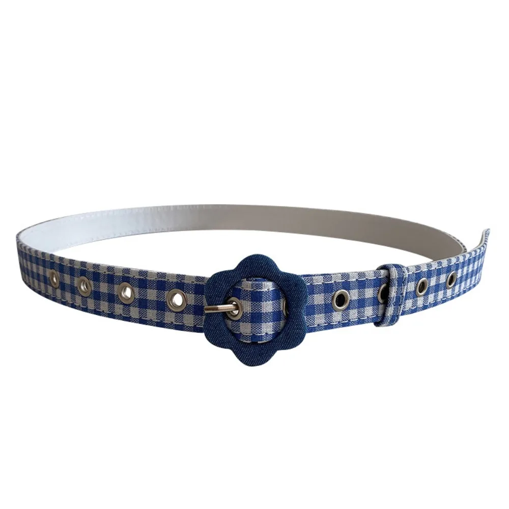 Cinto de couro PU feminino com fivela de flores, cinto jeans xadrez, vestido da moda, combina tudo