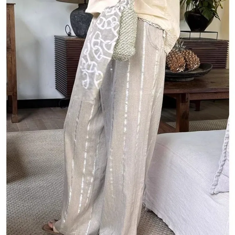 Temperament Niche Design Light Gray Elastic Waist Thin Comfortable Straight Lazy Style Old Money Style Casual Pants
