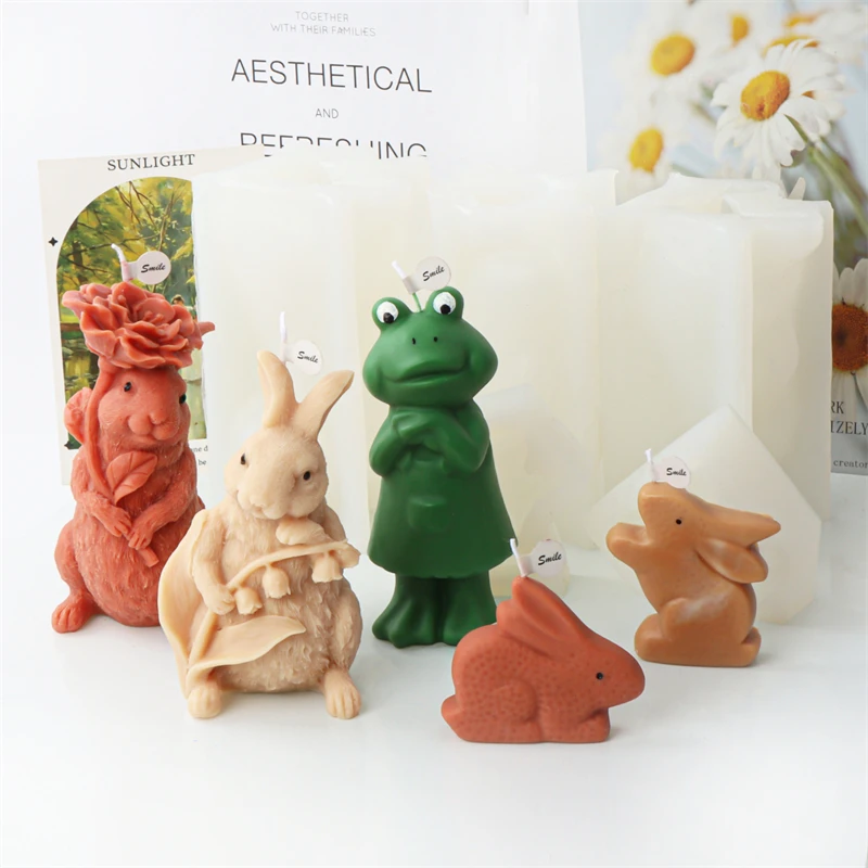 New 3D Rabbit Silicone Candle Mold Easter Bunnies Shape Fondant Cake Decorating Mould Flower Rabbit Aromatherapy Plaster Mold