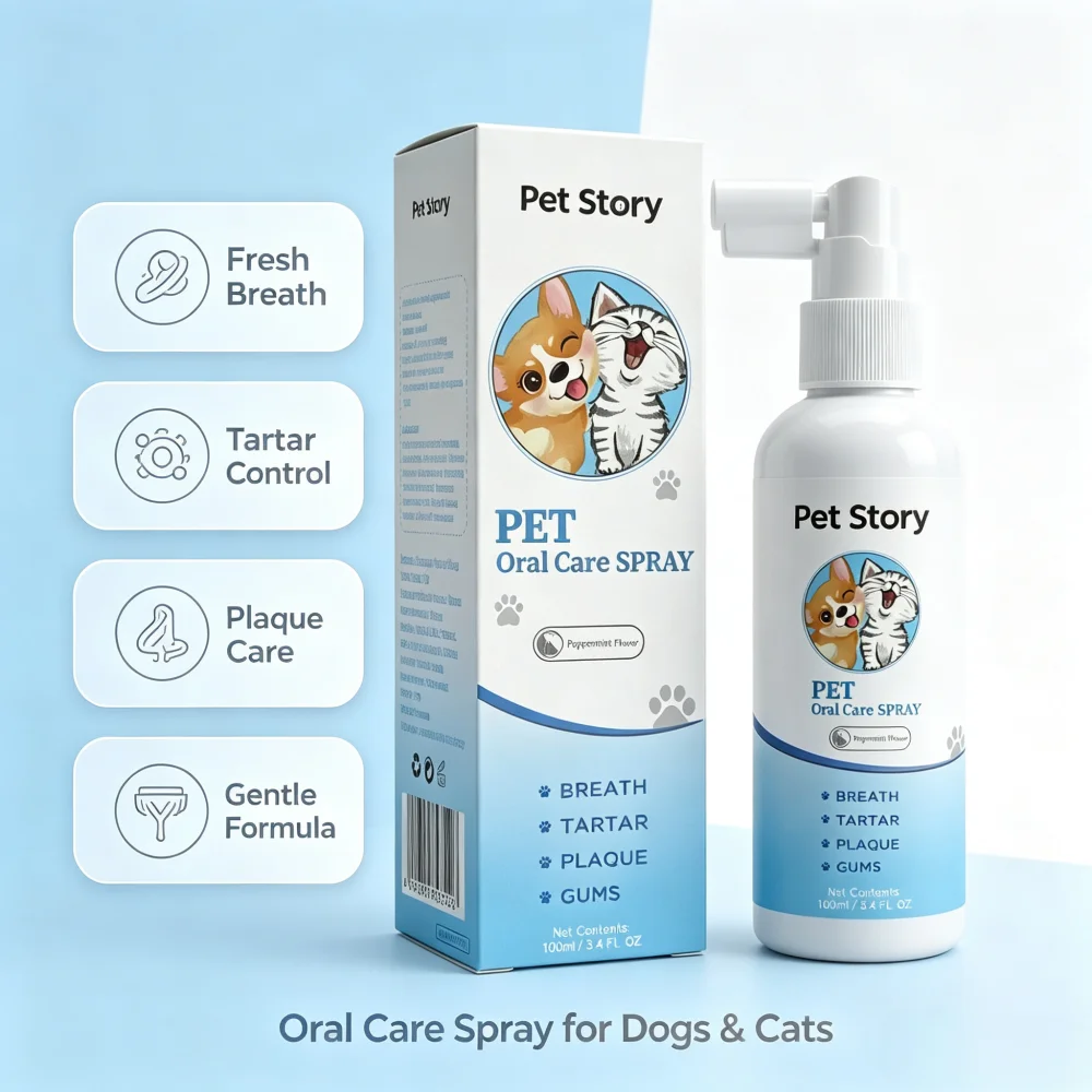 Pet Story Pet Oral Care Spray for Dogs&Cats, Mint Breath Freshener Spray Helps Reduce Plaque, Tartar & Support Gum Health, 100ml