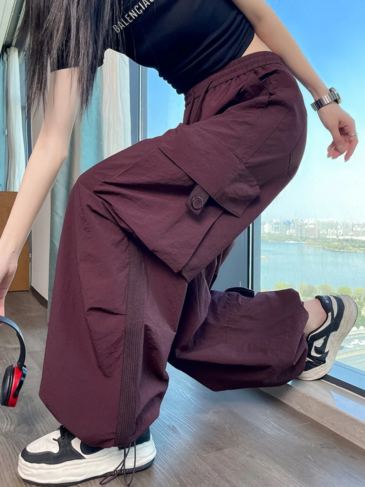 Loose Casual Cargo Pants Women Summer Vintage Sports Pockets Streetwear Trouser High Waist Female Preppy Retro Sweatpants New