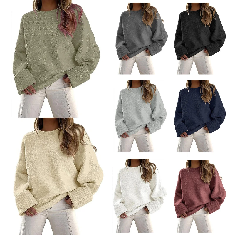 

New Cross-border Knitting Hot Sale Winter European and American Versatile Street Style Round Neck Pullover Loose Women's Sweater