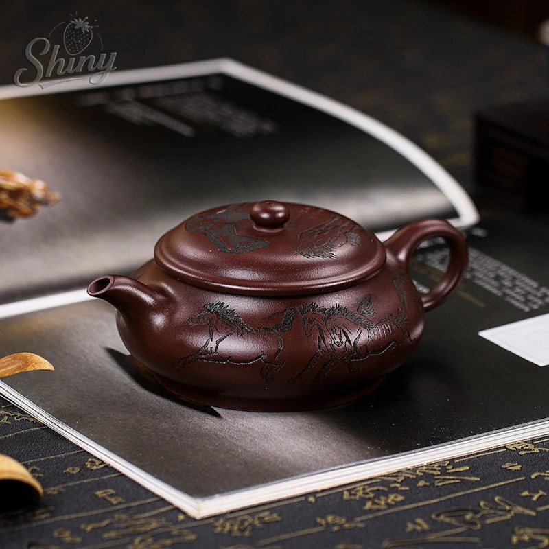 ييشينغ يدويا الأرجواني الطين إبريق الشاي الأسرة الكنز العتيقة الأرجواني الطين ثمانية الخيول تصميم تخمير إبريق الشاي Gongfu طقم شاي