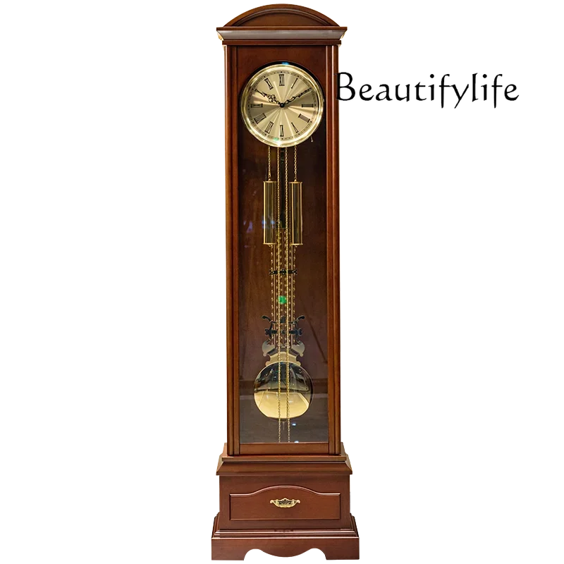 

New Chinese floor clock Living room European retro large seat clock Mechanical American pendulum clock Simple