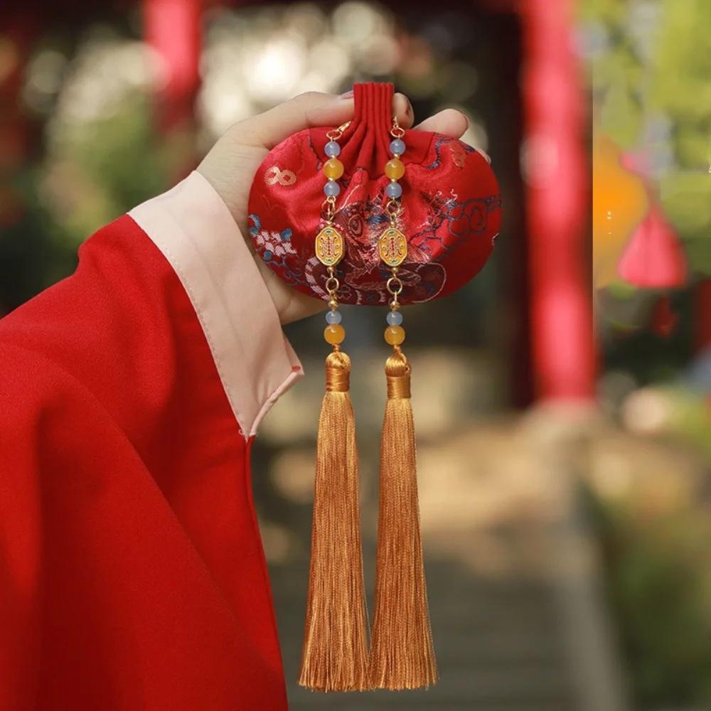 فارغة النمط الصيني القماش الكيس مجوهرات حقيبة التطريز شرابة تخزين الكيس المحمولة القديمة حقيبة معلقة حقيبة العطور