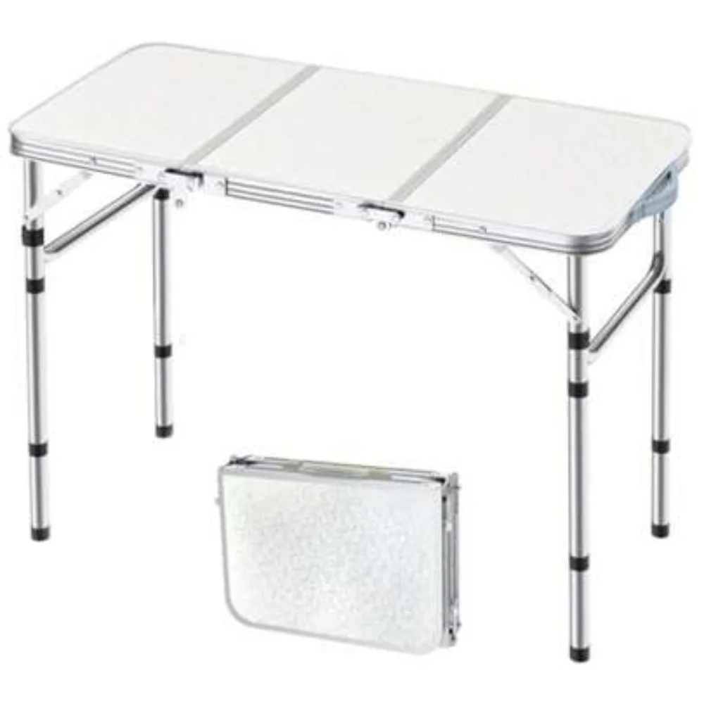 Folding Camping Table 3 Feet Portable Lightweight Aluminum Picnic Table Adjustable Height Foldable Utility Table with Carry Handle for Outdoor Indoor Use Hiking Camp BBQ Beach Patio Fishing Travel Party Garden Easy Setup Compact Storage