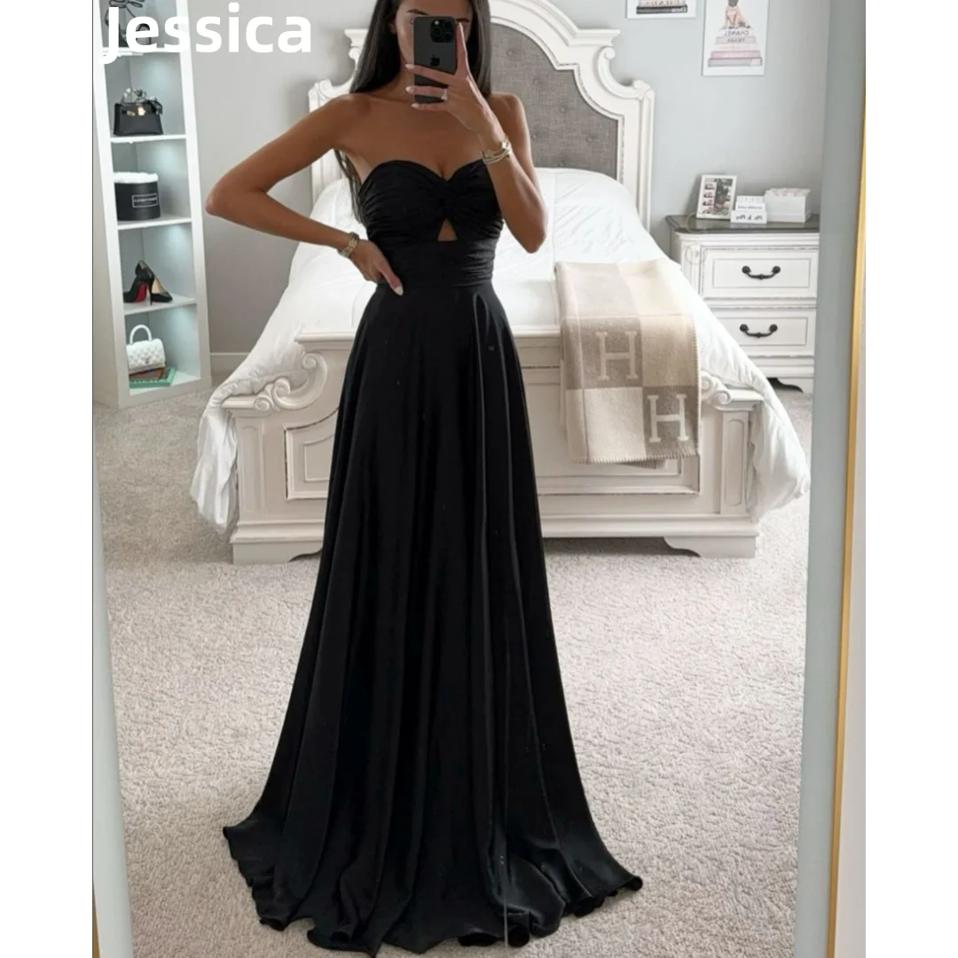 Jessica Black Prom Dresses Sexy Strapless Satin Prom Dress 2024 Vestidos De Fiesta A-shaped Corset Graduate Party Dresses