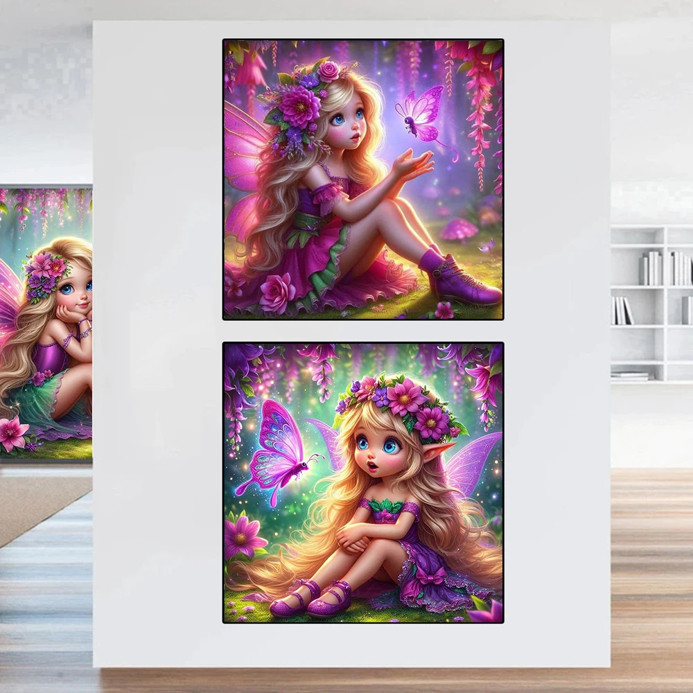 5D DIY Cartoon Elf Girl Diamond Painting Colorful Fantasy Landscape Cross Stitch Kit Full Round Drill Mosaic Art Home Decor Gift