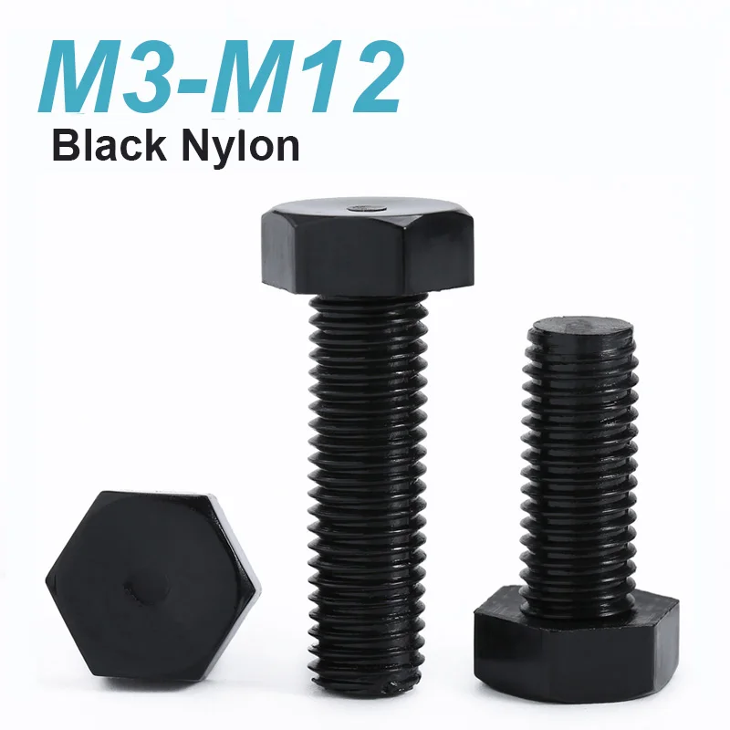 Black Nylon Plastic Outside Hex Head Bolt External Hexagon Head Screw for Heat Electricity Insulation Use M3 M4 M5 M6 M8 M10 M12