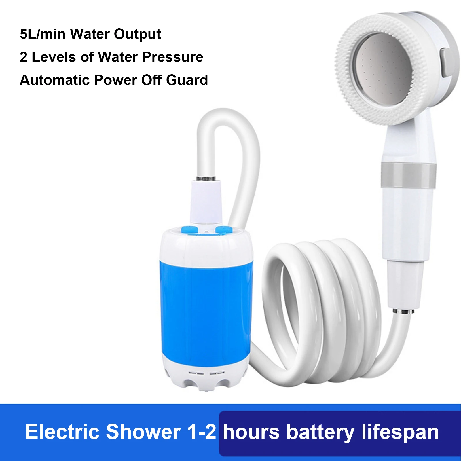 

Portable Outdoor Shower Battery Powered Handheld Camping Showerhead 2 Spray Modes 2M Long Hose