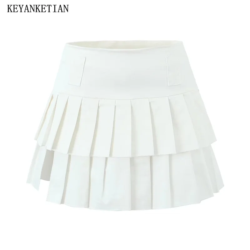 

KEYANKETIAN 2024 New Launch Y2K Spicy Girl Tiered Ruffles Decoration Side Split Low-rise Mini Skirt Women's Sexy Puffy skirt