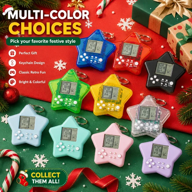 Macaron Star Mini Electronic Game Keychain Portable Pocket Retro Game Console Key Ring Creative Souvenir Toy