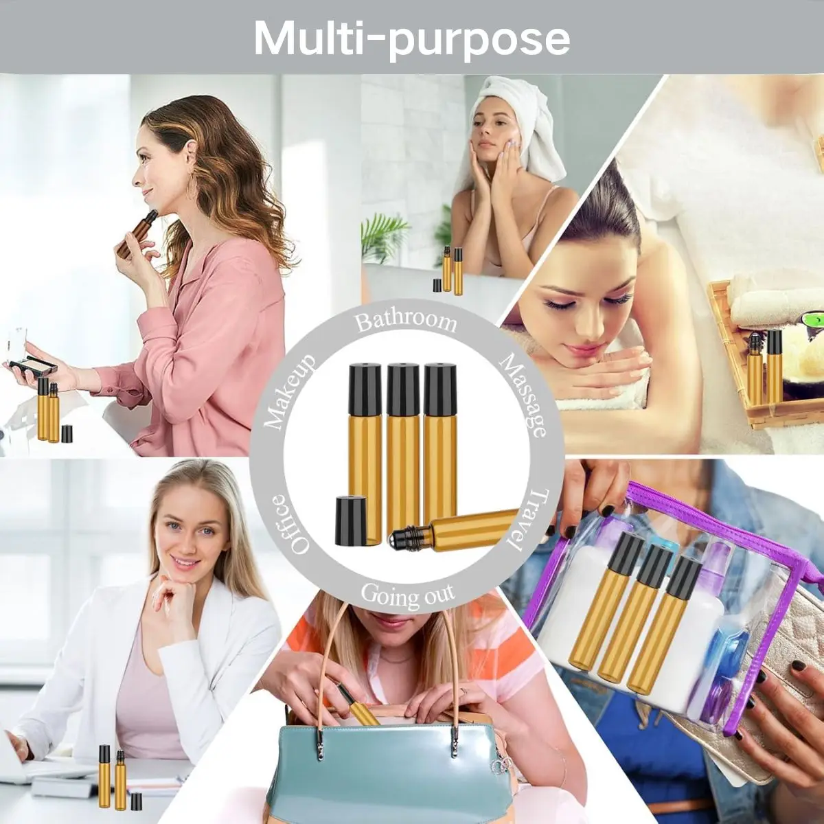 10 Pcs Amber Roller Bottles for Essential Oils Glass Roll On Bottles for Travel and Lip Gloss Empty Perfume Roller Ball